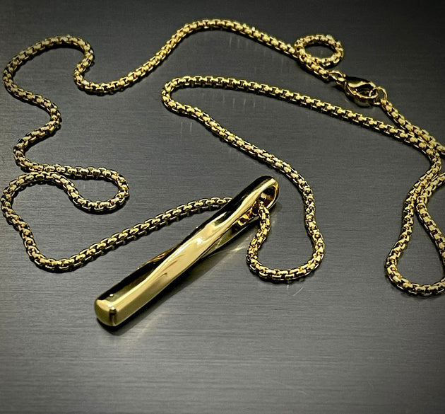 Golden Twisted Vertical Bar Pendant Necklace for Men Women
