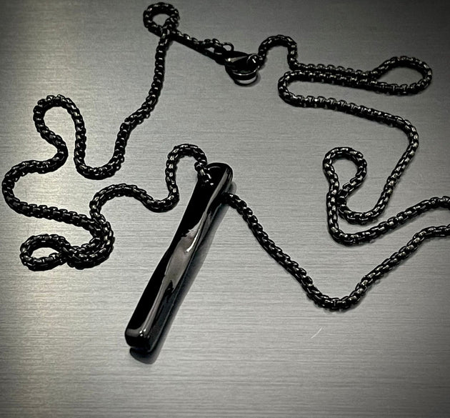 Golden Twisted Vertical Bar Pendant Necklace for Men Woman