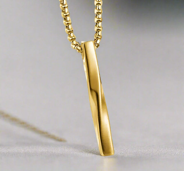 Golden Twisted Vertical Bar Pendant Necklace for Men Women